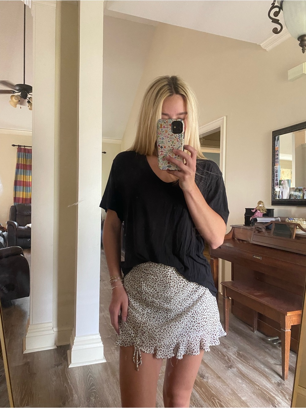 Women's Cream Leopard Print Ruffle Mini Skirt